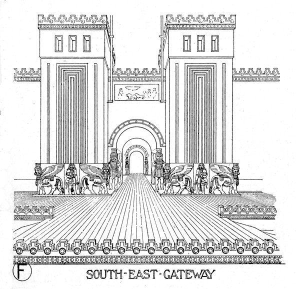 Ancient monumental gateway drawing